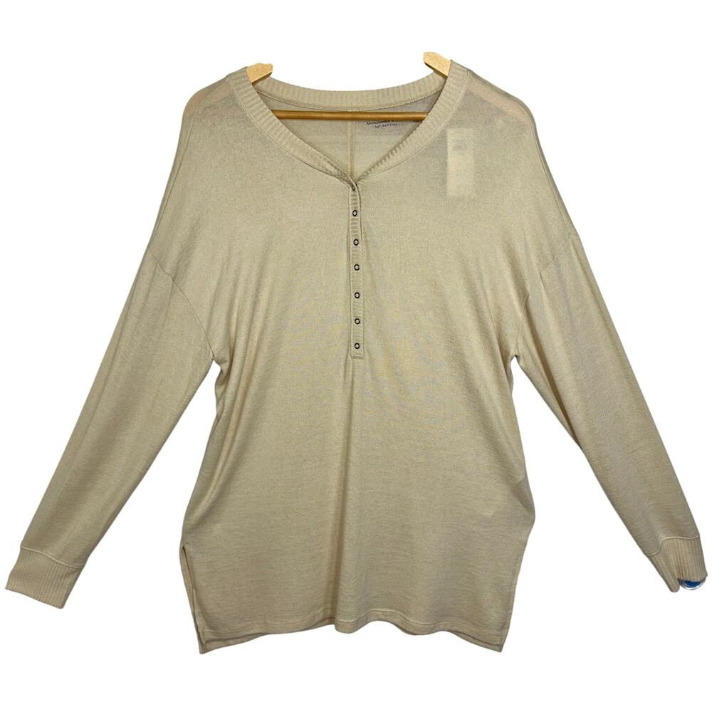 NWT Abercrombie & Fitch Soft AF Cozy Tan Knit Henley Pullover Sweater Size Large - Picture 2 of 8